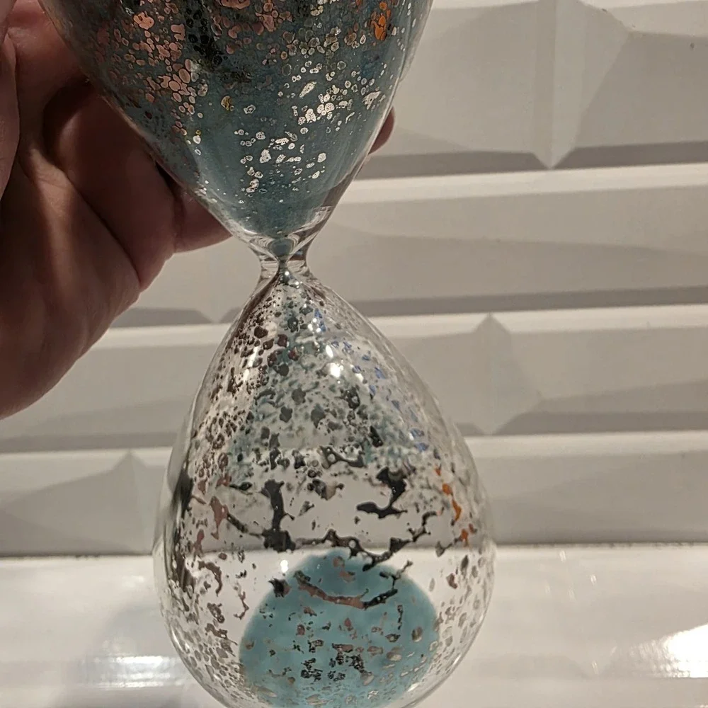 Mercury Glass Hourglass Timer Turquoise Sand Silver 8